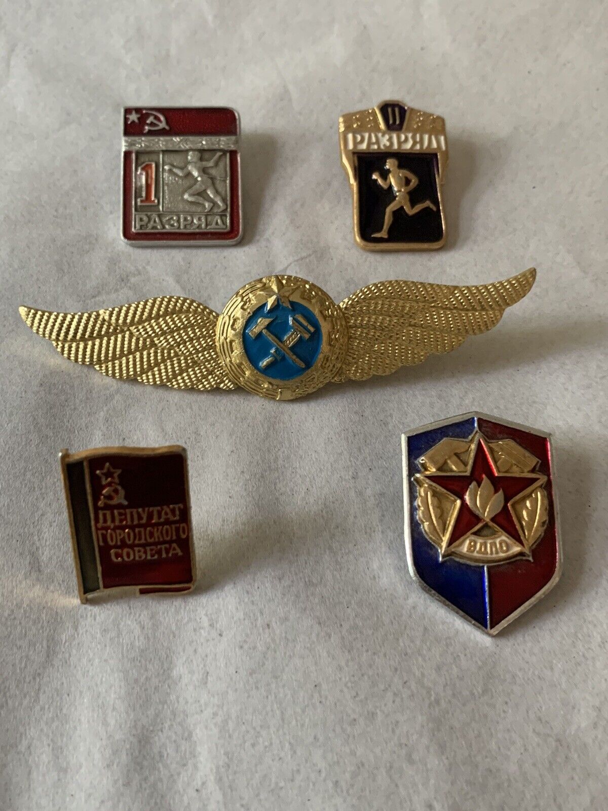 Lot of 5 Soviet Union USSR Workers Union Military Pins / Badges Russia Authentic