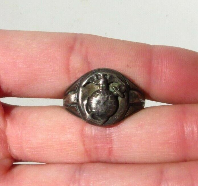 WW1 US Army Military USMC US Marine Corps Sterling Ring Size 10.5