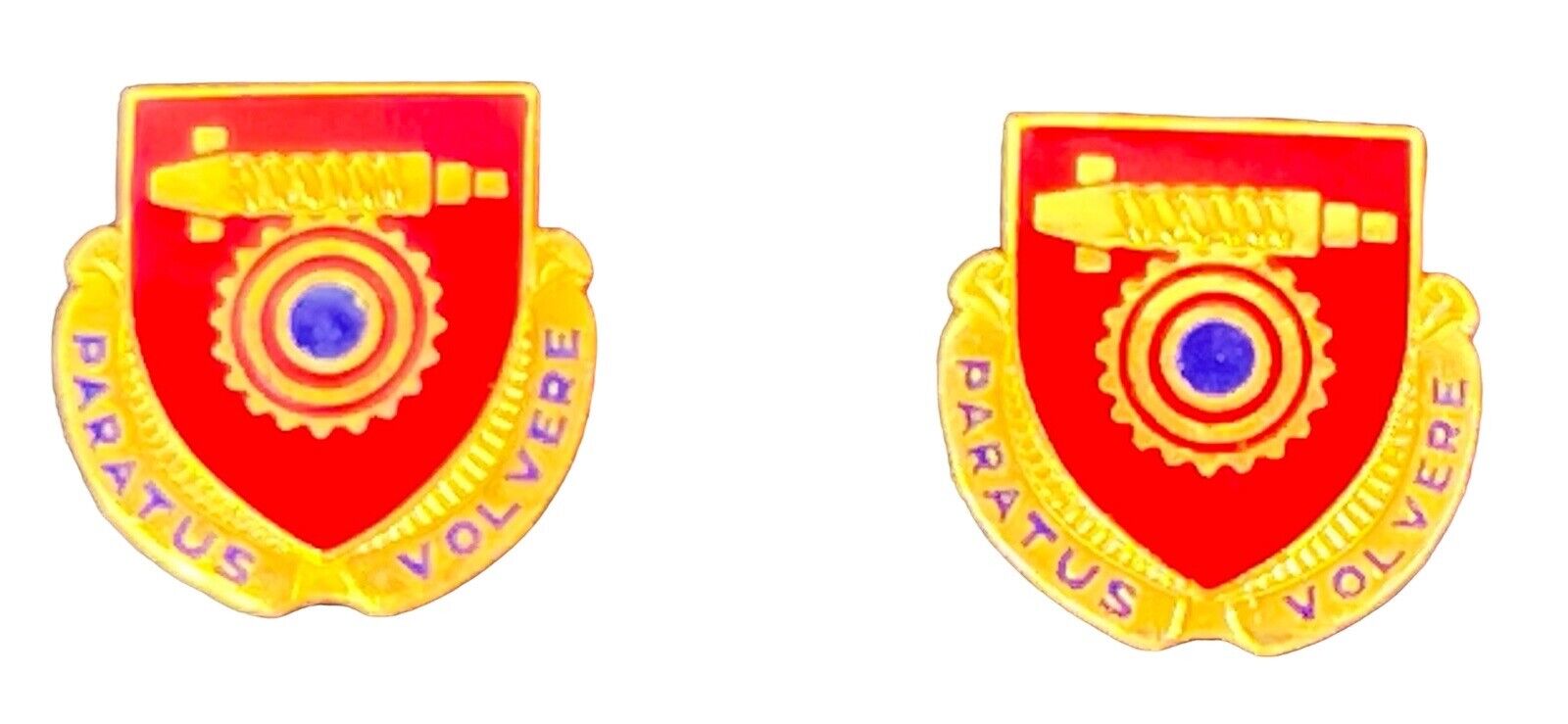 Pair US MILITARY ARMY Insignia Pin PARATUS VOLVERE 77th TRANSPORTATION BATTALION
