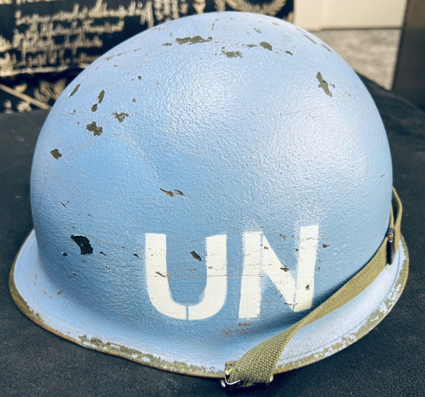 UN United Nations helmet US M-1 w/ liner & cover 1970s 1980s