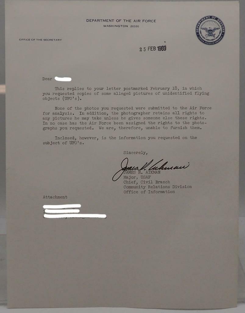 Vintage Correspondence US Air Force UFO Sighting 1969