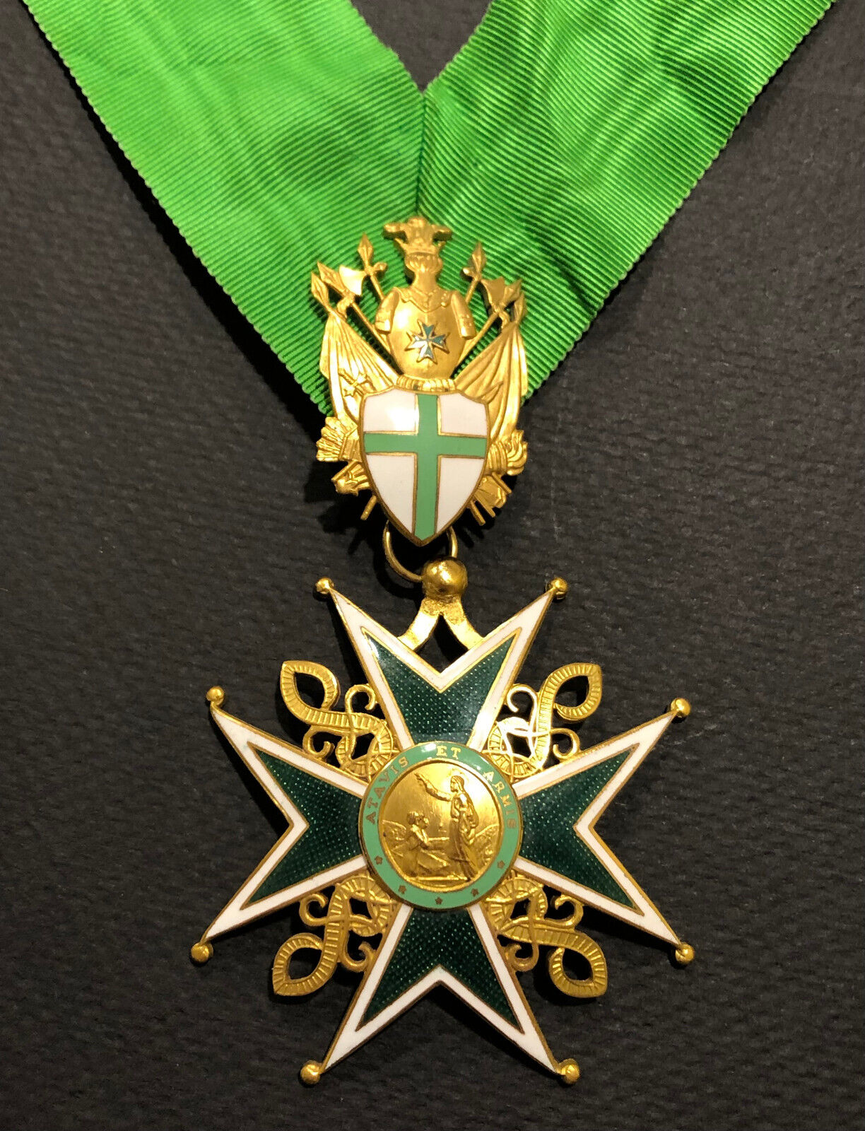 Older Military Order of St Lazarus of Jerusalem Knight Neck Medal w/Green Ribbon