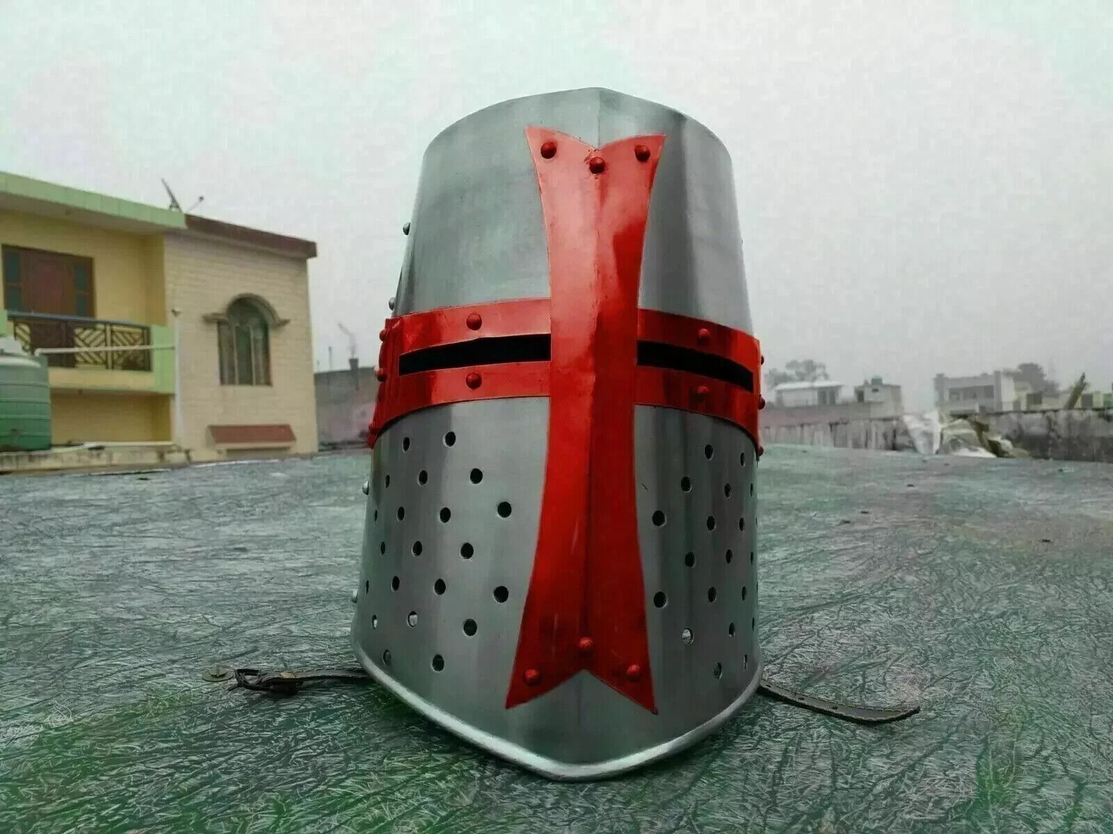 Medieval Brass Templar Crusader Helmet SCA LARP Great Helmet Knight X-MASS