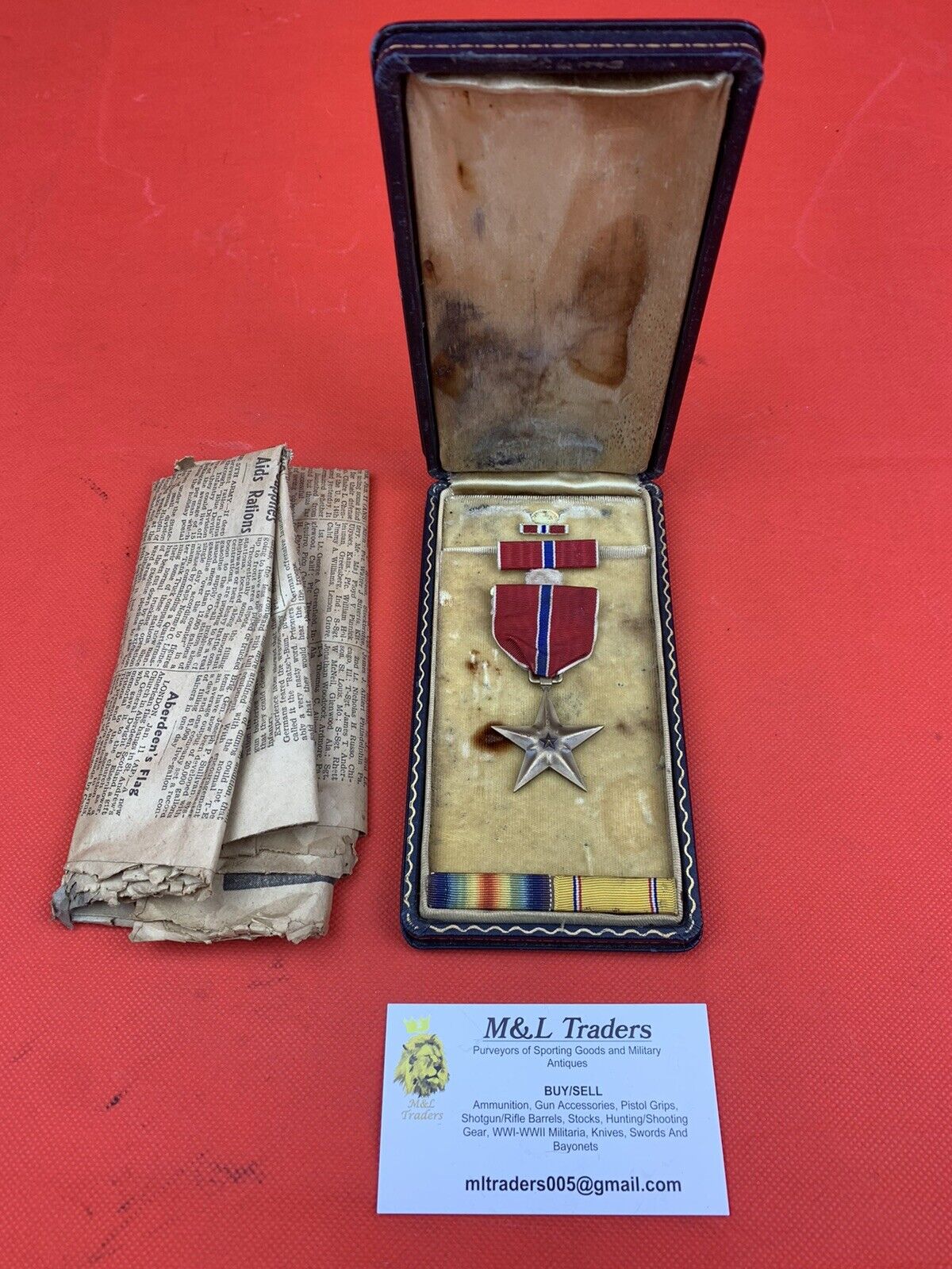 Original WW2 Bronze Star Medal Cased Period Newspaper Ribbon Bars