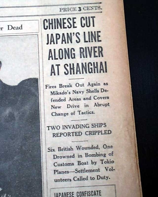 BATTLE OF SHANGHAI CHINA Imperial Japanese Army Attack (ROC) 1937 old Newspaper