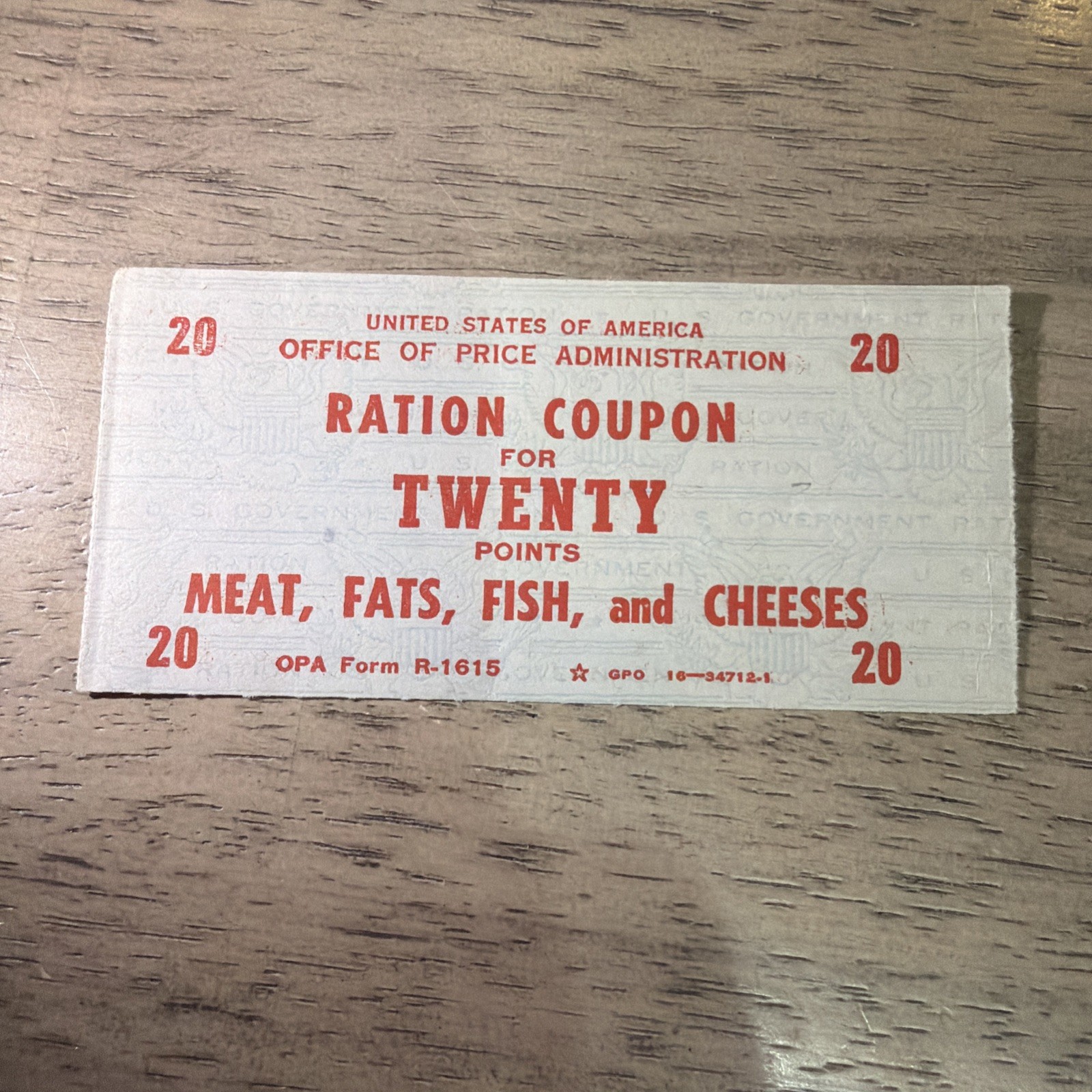 WWII US Office of Price Administration Ration Coupon Foods Meat Fats 20 Credit