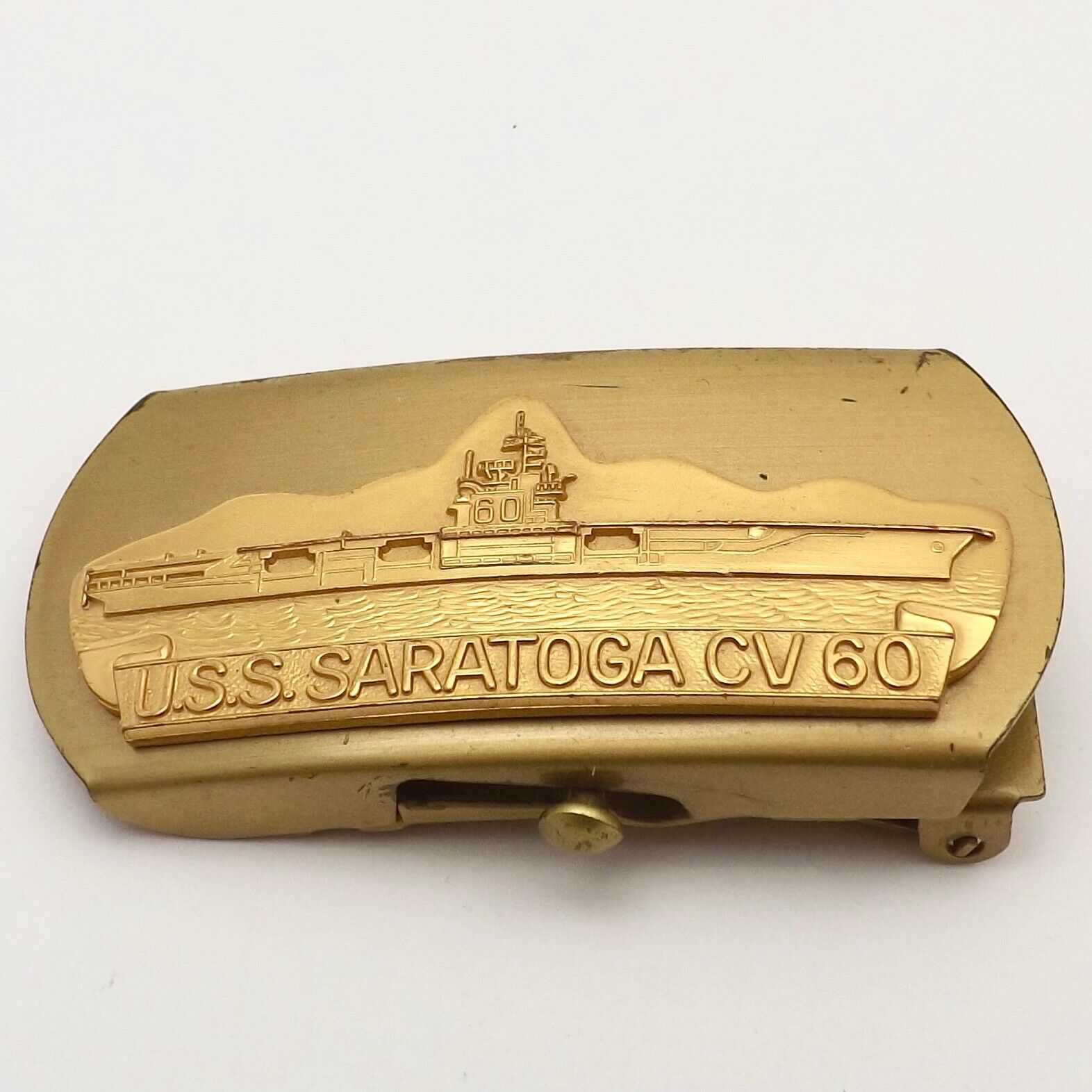 USS Saratoga CV 60 Navy Ship Mens Brass Belt Buckle Vintage