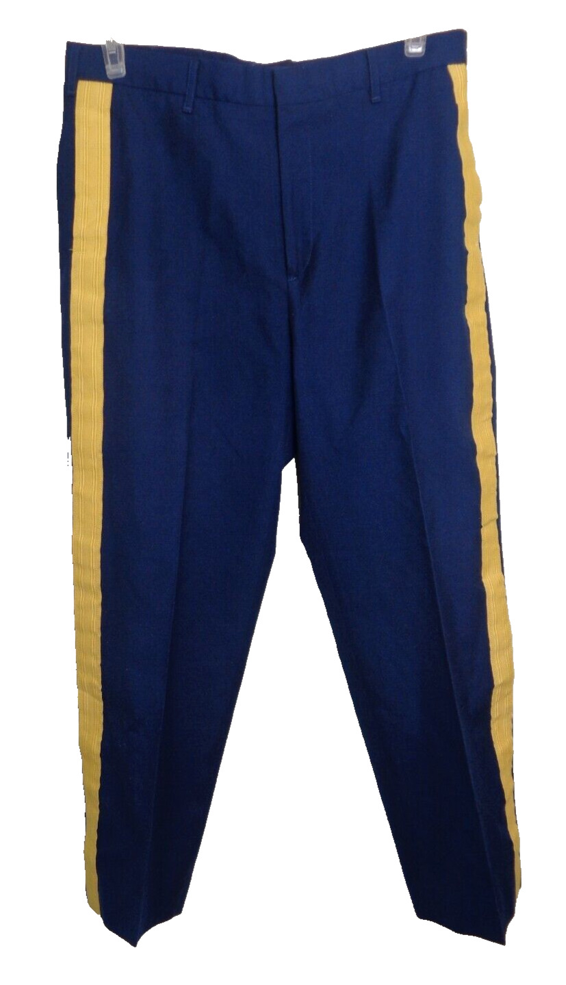 US Army Military Mens Wool Trousers Sz 35S Dress Pants Blue w/ Yellow Stripe