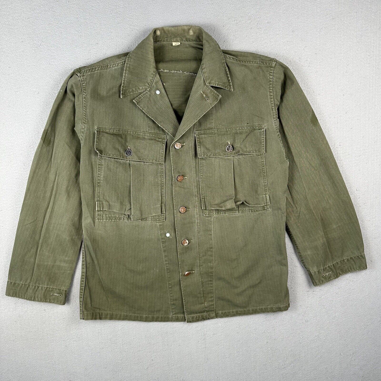 WW2 US Army HBT Jacket Shirt 13 Star 2nd Pattern Pleated Pockets 36r Gas Flap