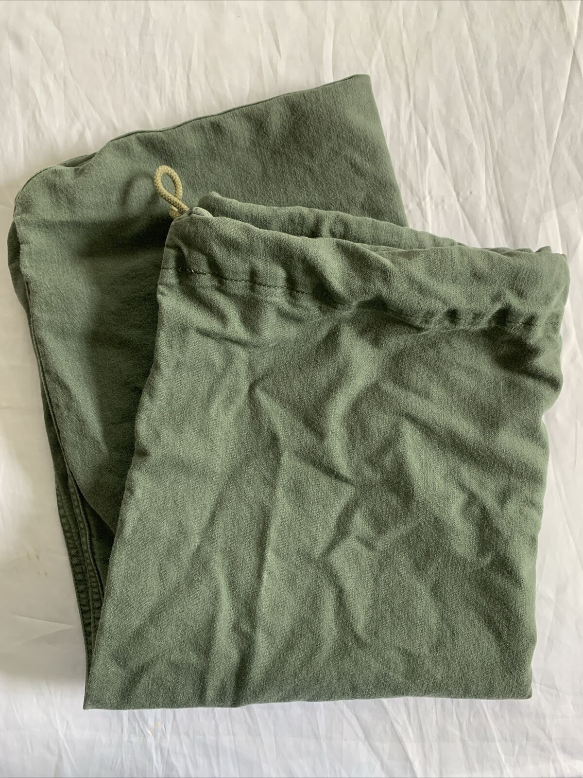 Vintage US Military Green Canvas Drawstring Duffle Bag 32” X 23”