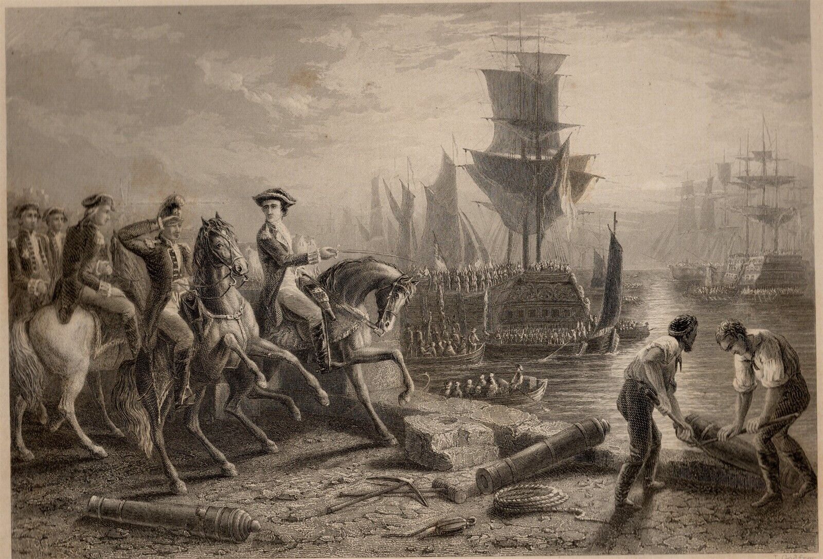 Vintage Engraving General Howe Evacuating Boston