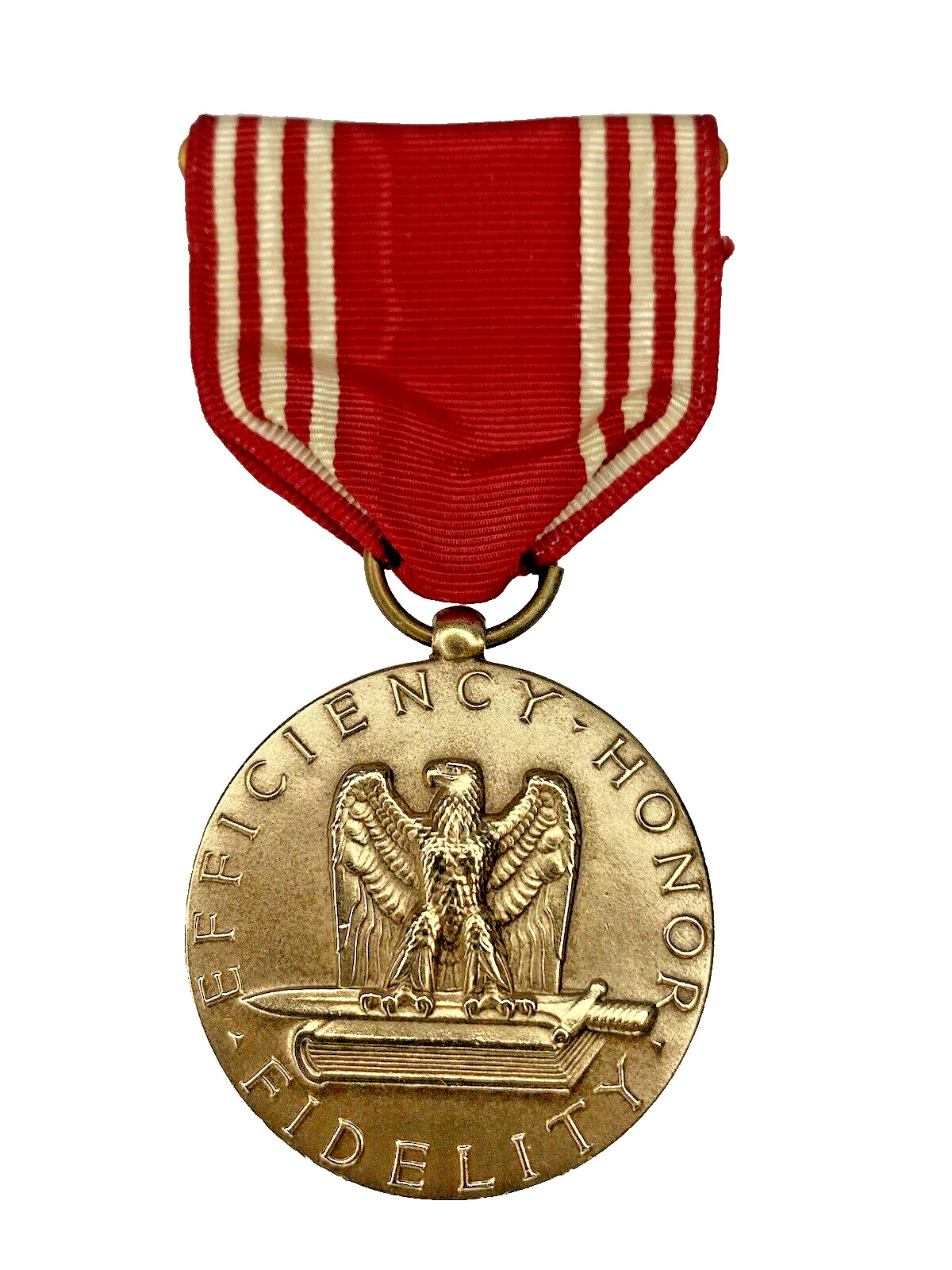 WWII US Good Conduct Medal with Red- Striped Ribbon 32mm Bronze 2- sided