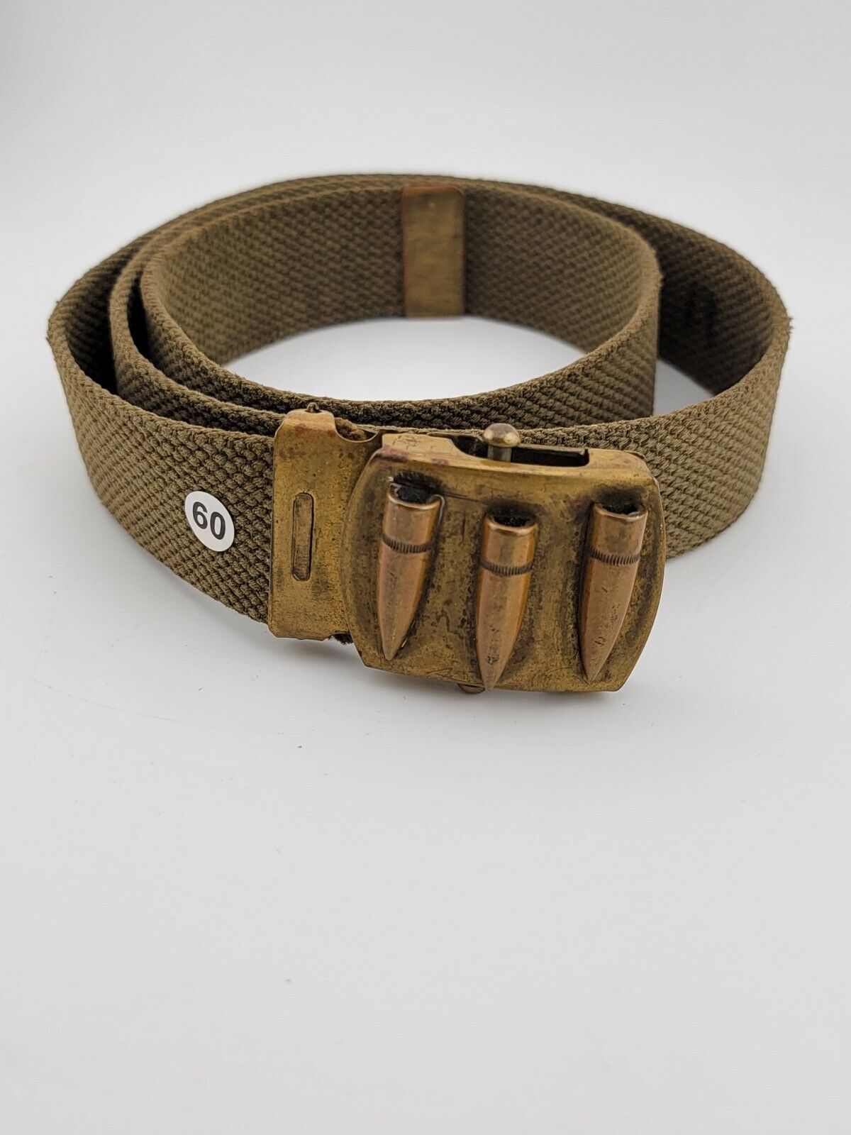 US Military WW2 WWII Canvas Belt with Solid Brass Buckle Vintage Used 35 1/2\