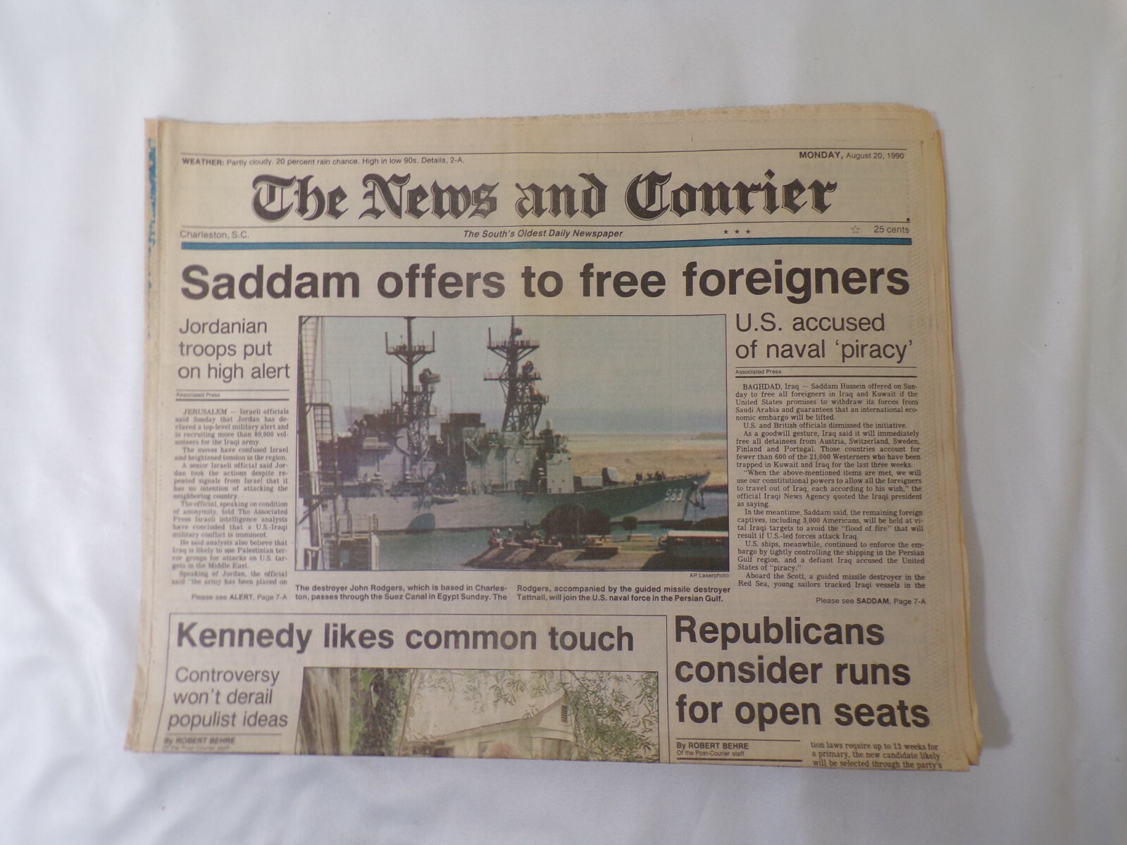 ORIGINAL Charleston News and Courier Newspaper August 20 1990 Desert Storm Era