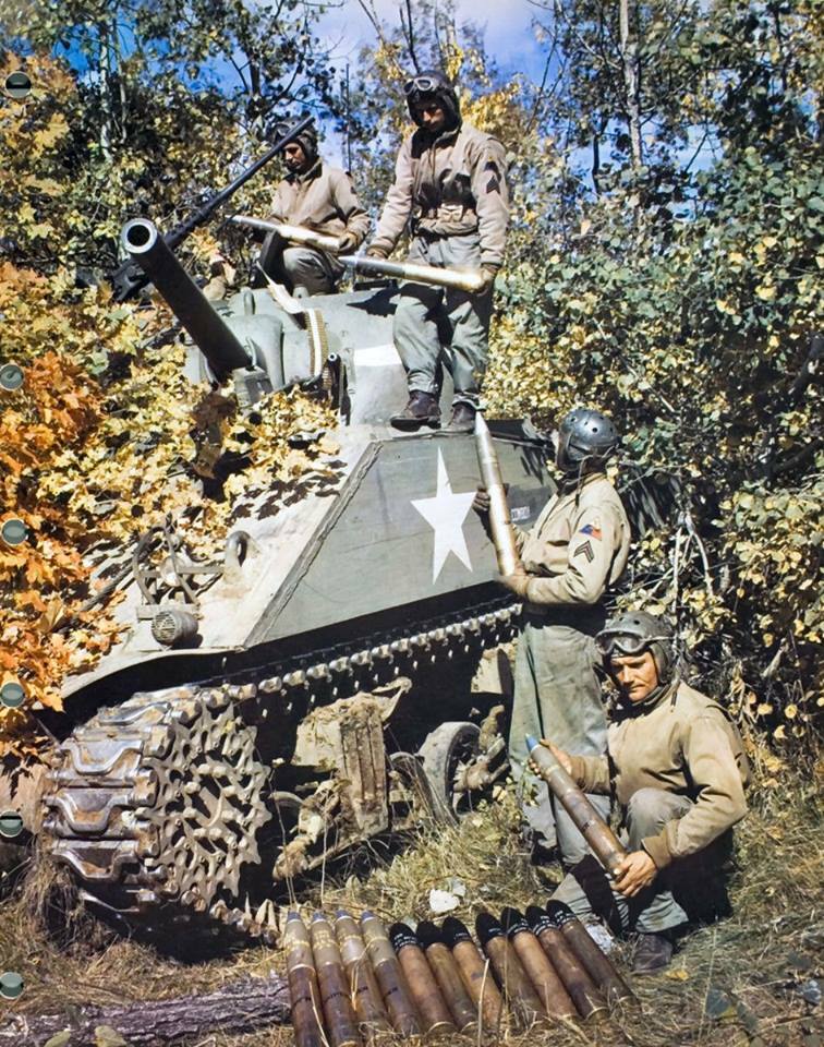 COLOR WW2 WWII Photo US Army M4 Sherman Tank Crew Loading Ammo World War Two 266