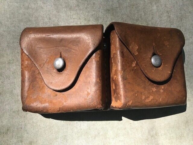 Swiss Army Military Belt 2 Compartment Leather Ammo Pouch 1944