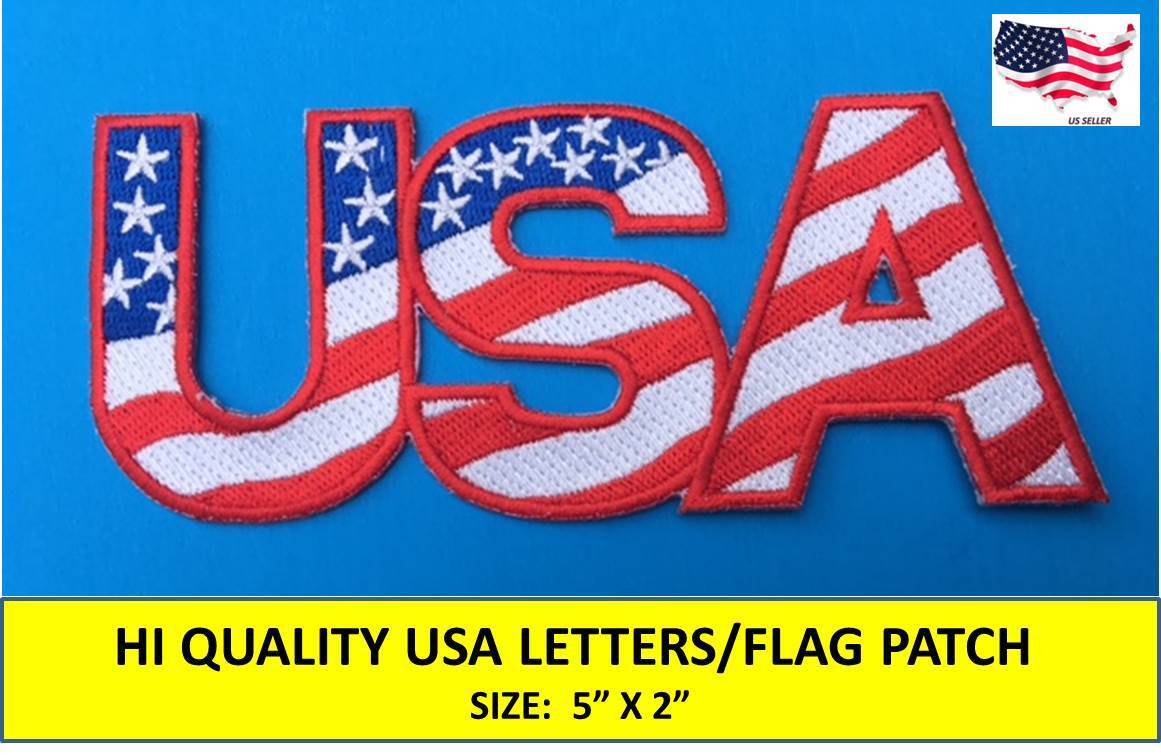 USA LETTERS AMERICAN FLAG EMBROIDERED PATCH IRON SEW-ON (5\