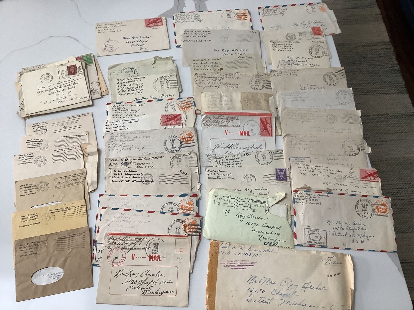 vintage lot of World War letters 1943-1944,37+ Items