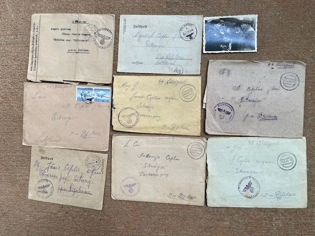 8 WW2 German Field Post Latvian Elite Volunteer  Letters w/ Envelopes & Photo.