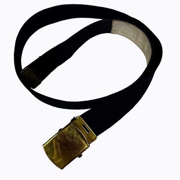 U.S. Domar black fabric w brass buckle military belt 30 in vintage