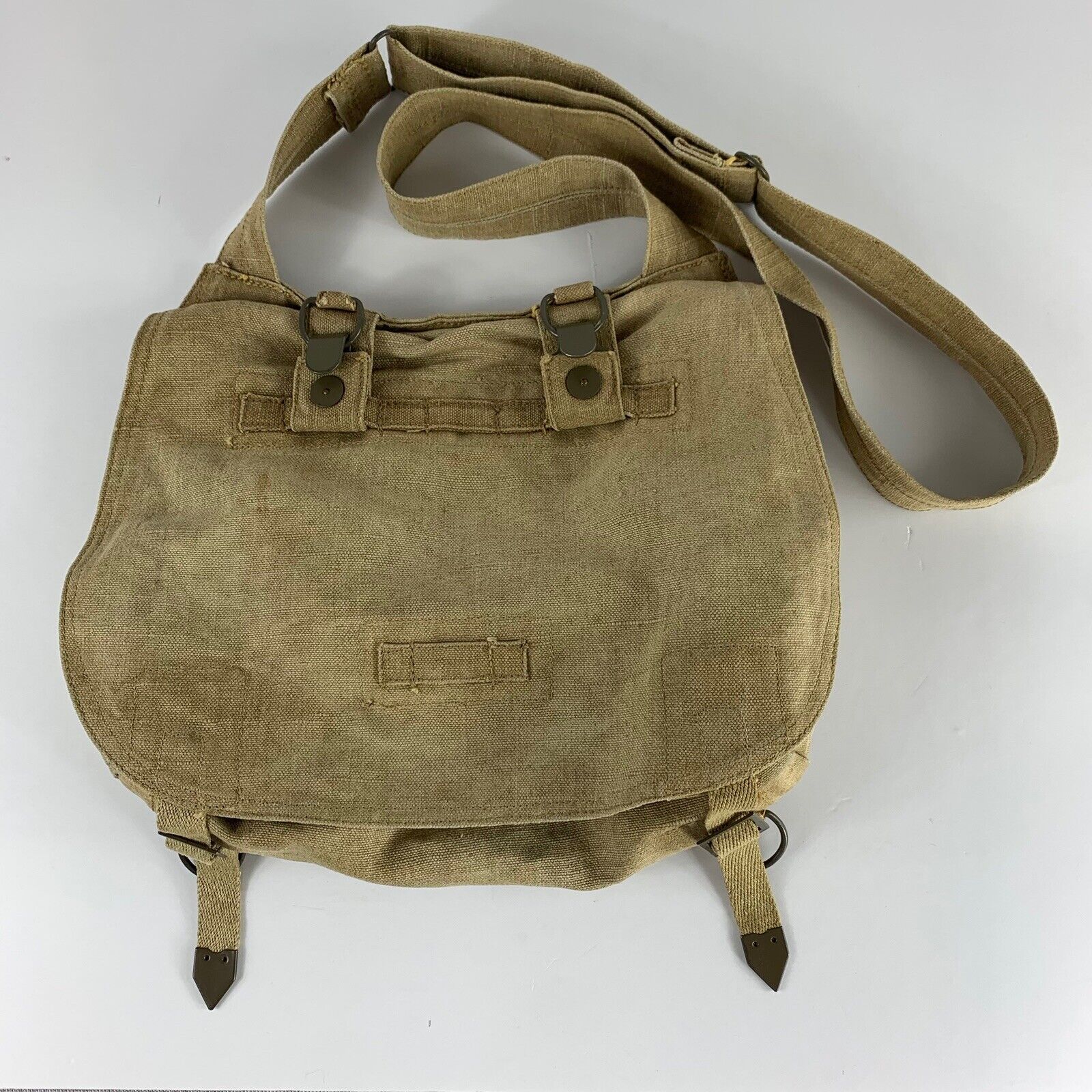 Vintage 1950's Army Military Messenger Field Bag Linen Canvas Cross Body Satchel