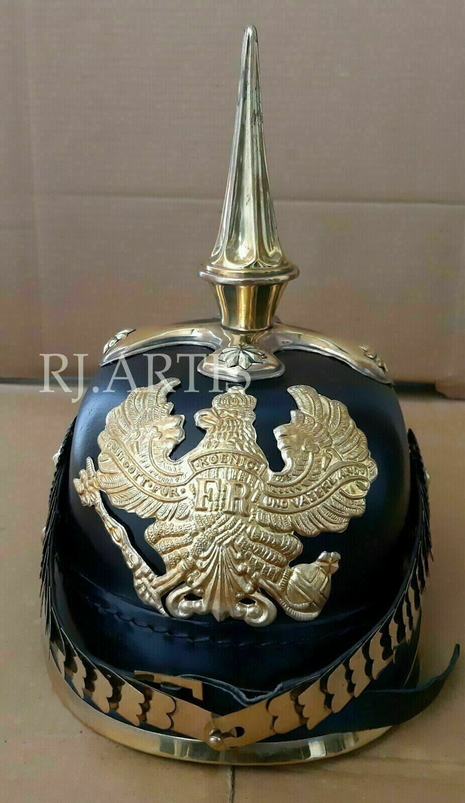 Leather Prussian Vintage Imperial German Officer’s Pickelhaube Helmet Militaria