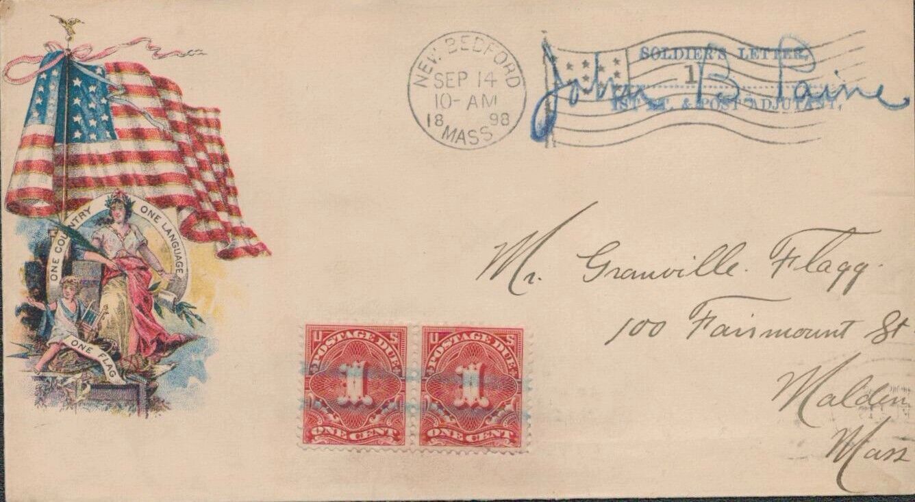 Spanish American War Cover 1898 New Bedford MA 'Soldiers Letter' Postage Due