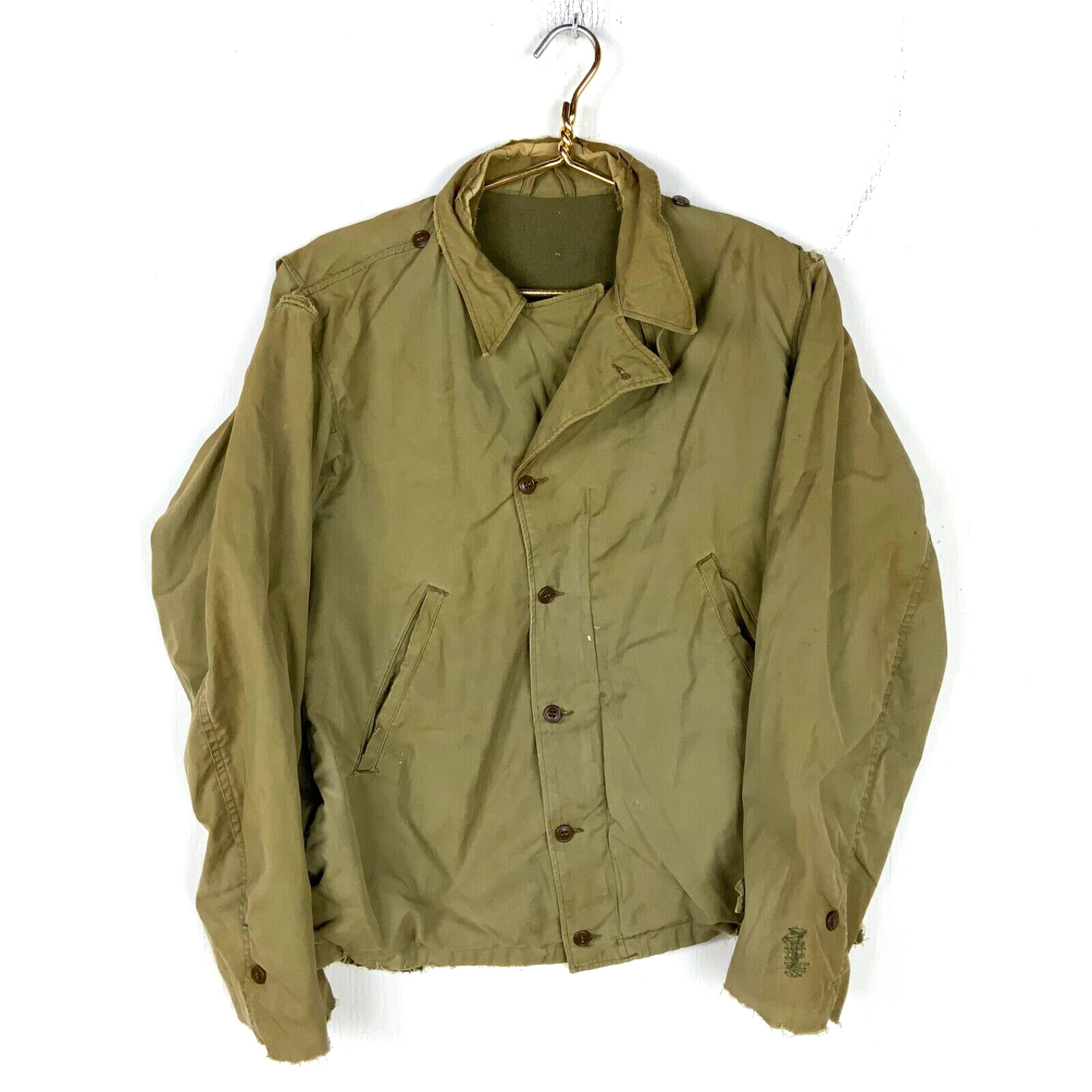 Vintage Us Military Button Up Jacket Size Medium Green 40s