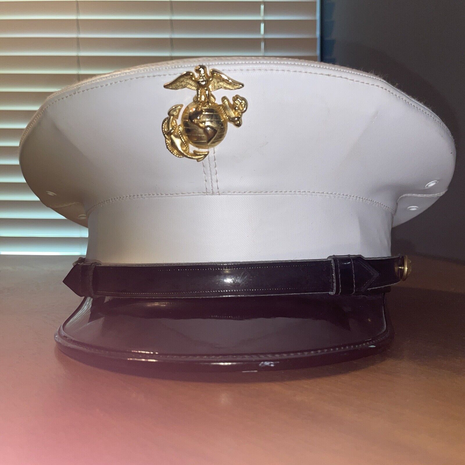 Official USMC Marine Corps Dress Blues White Vinyl Cover Hat Cap Size 7 1/8