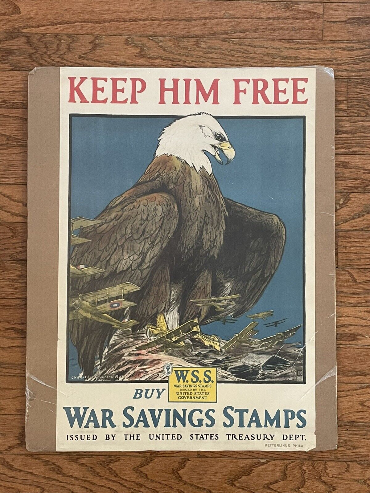 RARE Original WW1 “Keep Him Free” War Savings Stamps Full Size Poster 20x30”