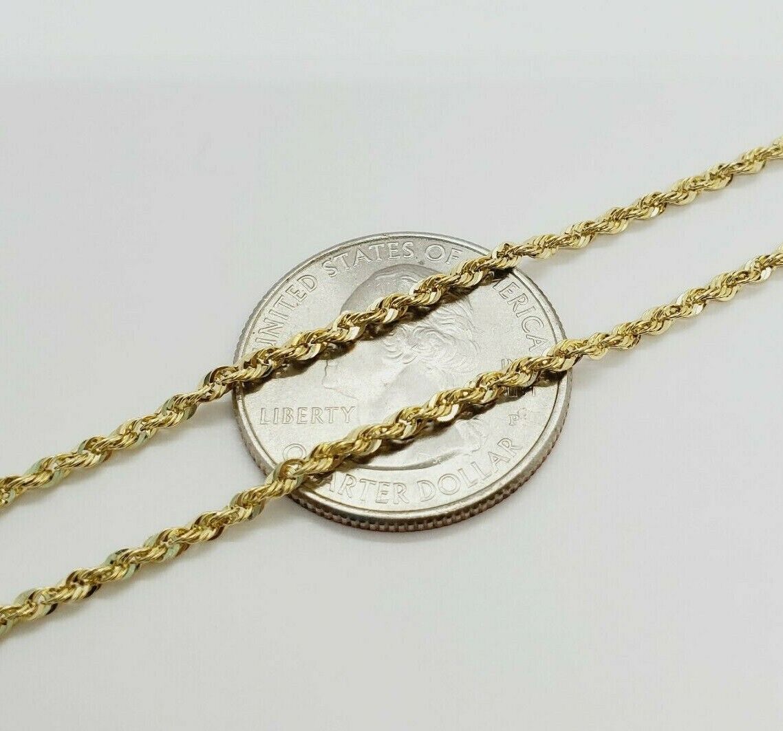 10K Solid Yellow Gold 2mm-6mm Diamond Cut Rope Chain Necklace Bracelet 16\