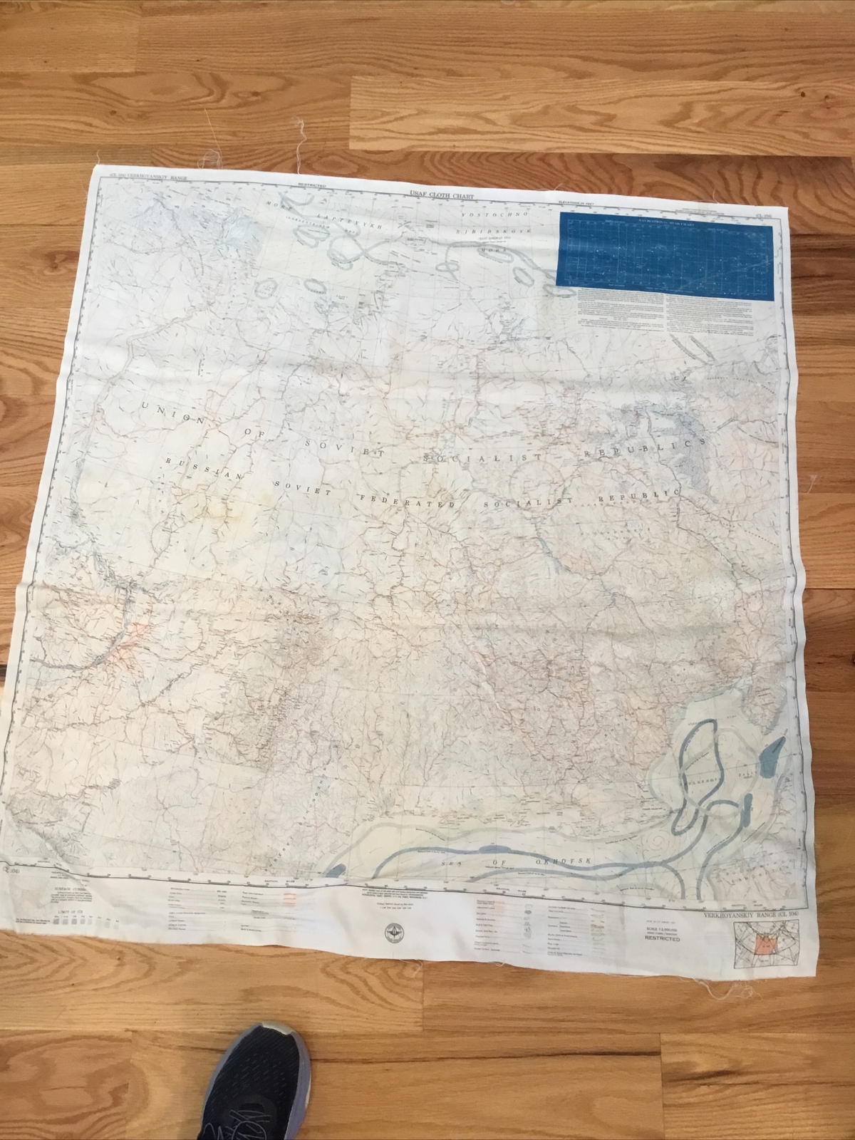 1950 USAF Silk PARATROOPERS MAP UNION OF SOVIET SOCIALIST REPUBLICS RUSSIAN