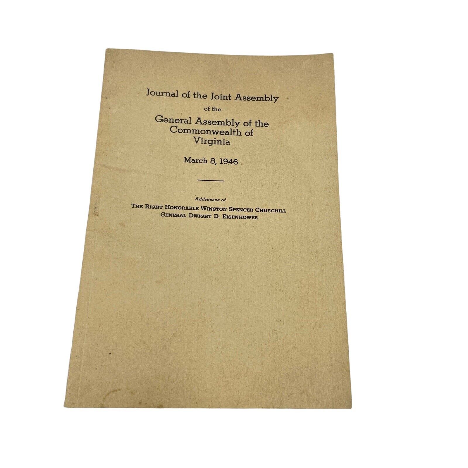 General Assembly Commonwealth Of Virginia Eisenhower Churchill Address 1946 Book