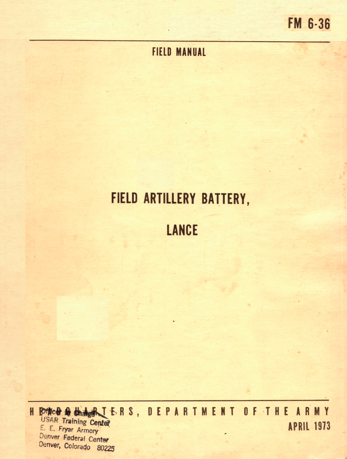 92 Page 1973 FM 6-36 FIELD ARTILLERY BATTERY LANCE Army Missile Book on Data CD