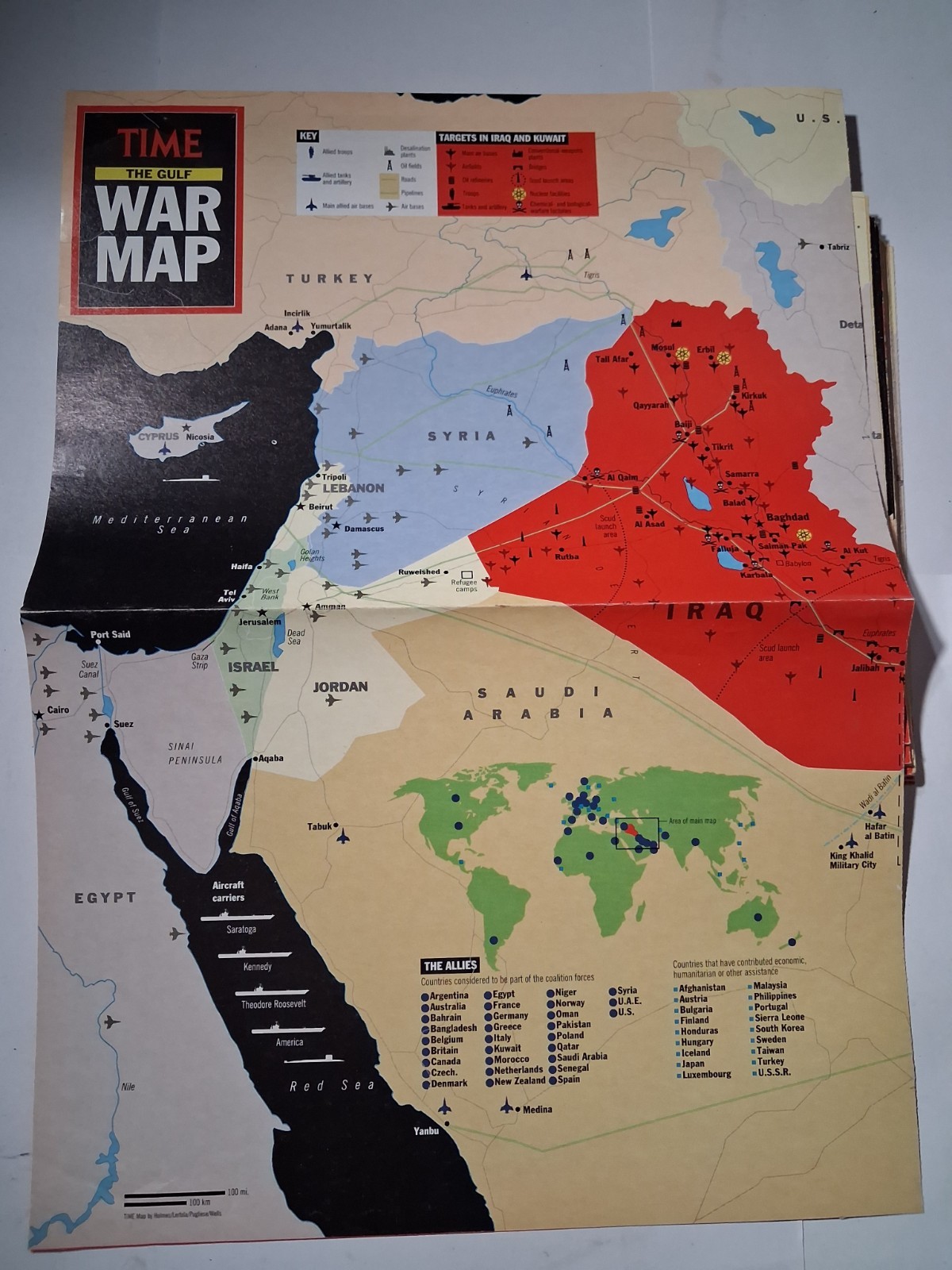 Vintage 1991 TIME Magazine The Gulf War Iraq Pullout Map