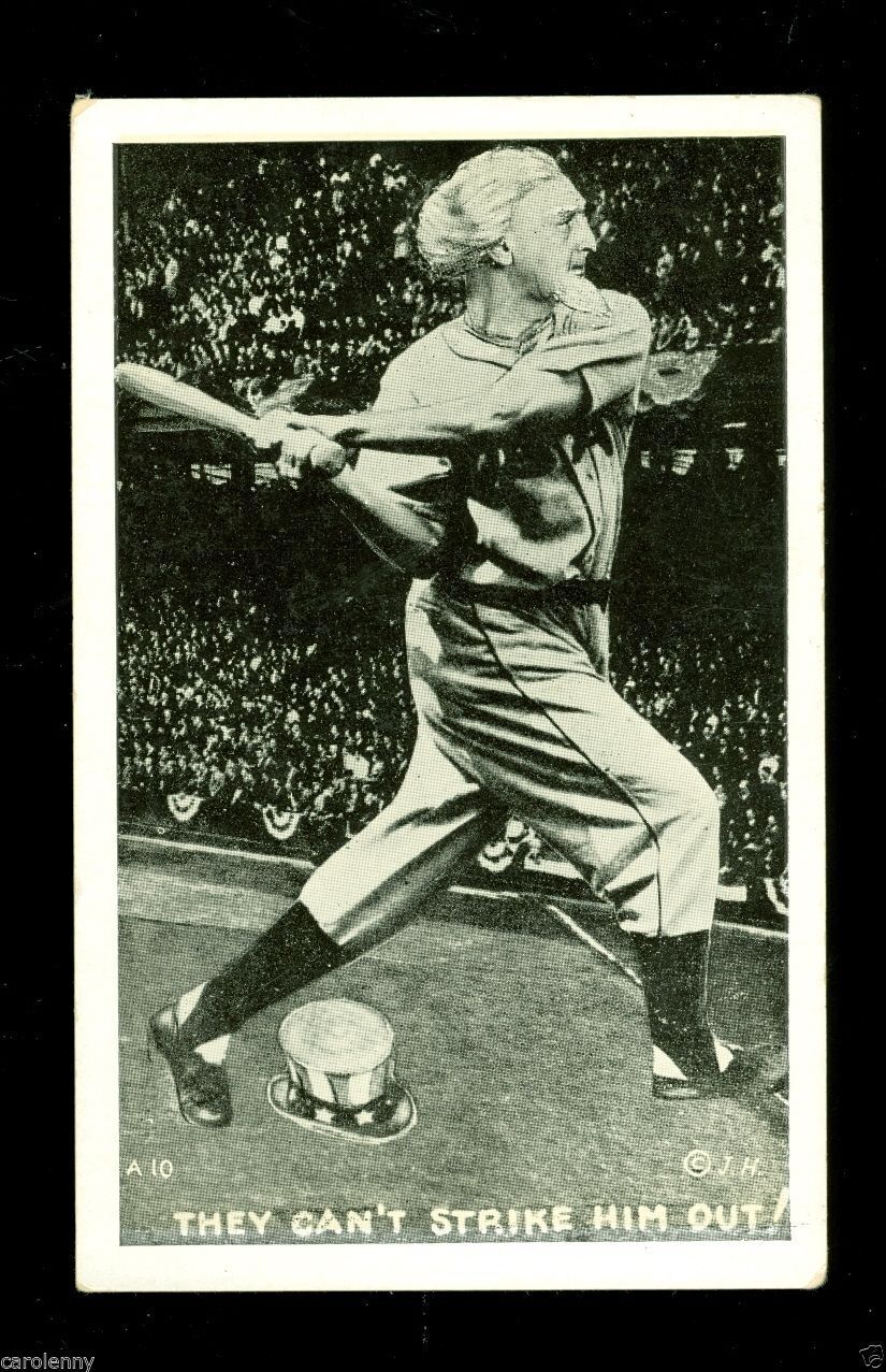 1920 Baseball Hilborn Novelty Postcard Uncle Sam Can't Strike Him Out