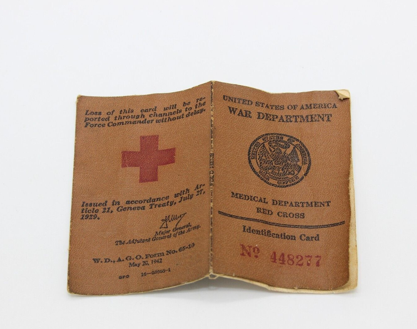 World War II Vintage 1942 War Department Medical Department ID Card Booklet 1944