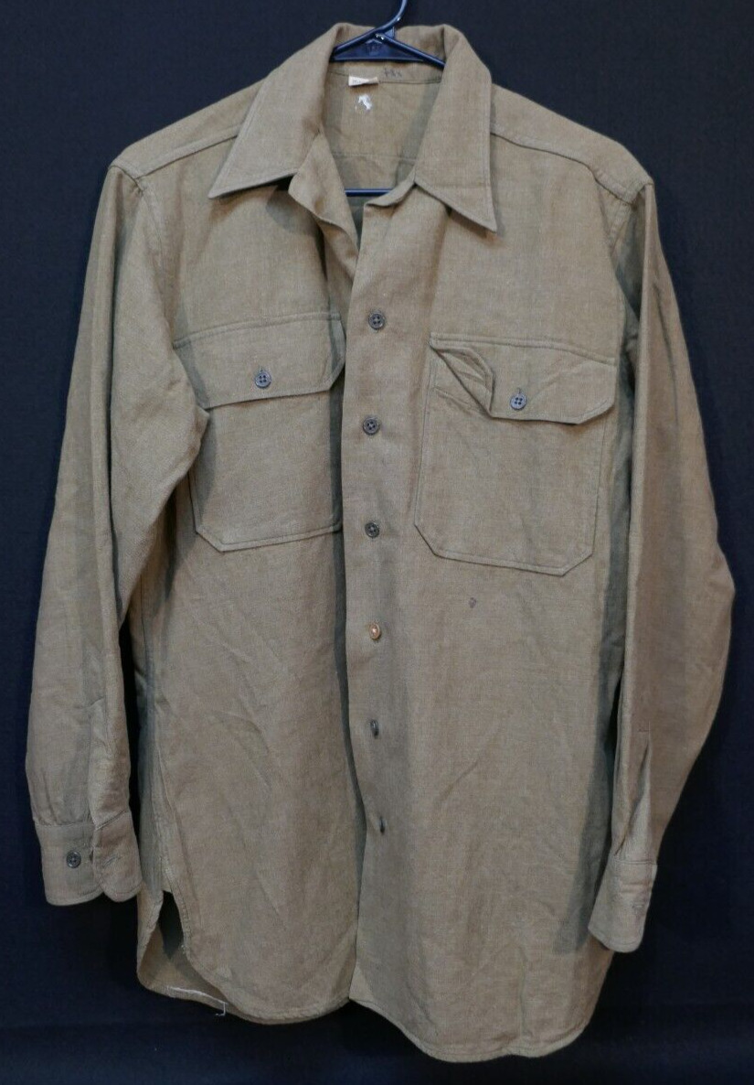 WWII U.S. Army USAAF Wool Flannel Shirt OD War-Time Production Size 14 1/2 x 34