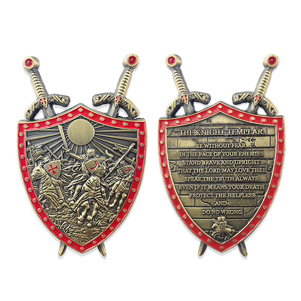 Knights Templar Challenge Coin Armor of God Deus Vult Crusade Shield Badge