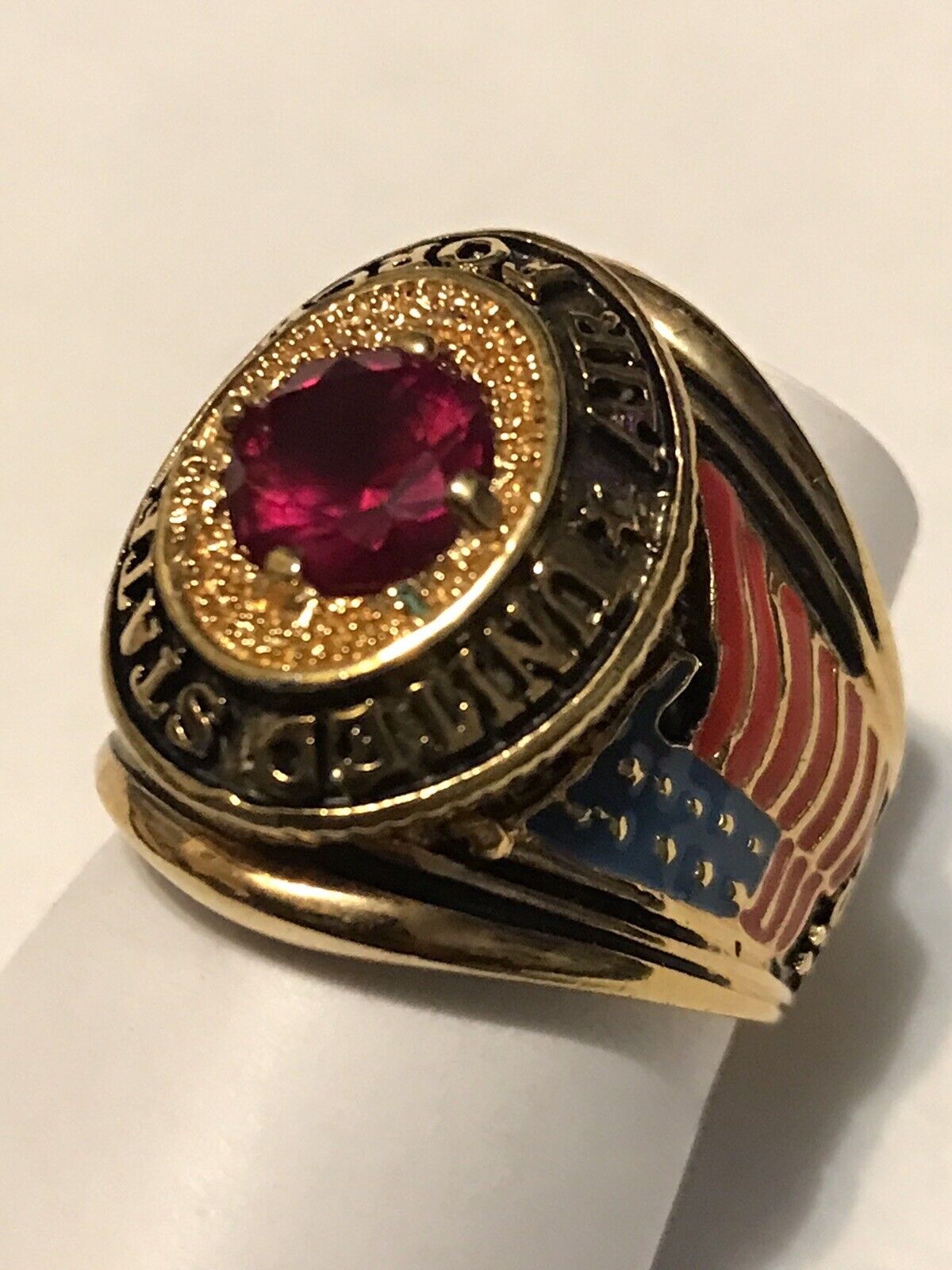 VTG Gold & Ruby Military US Air Force Class Ring Enameled Flag