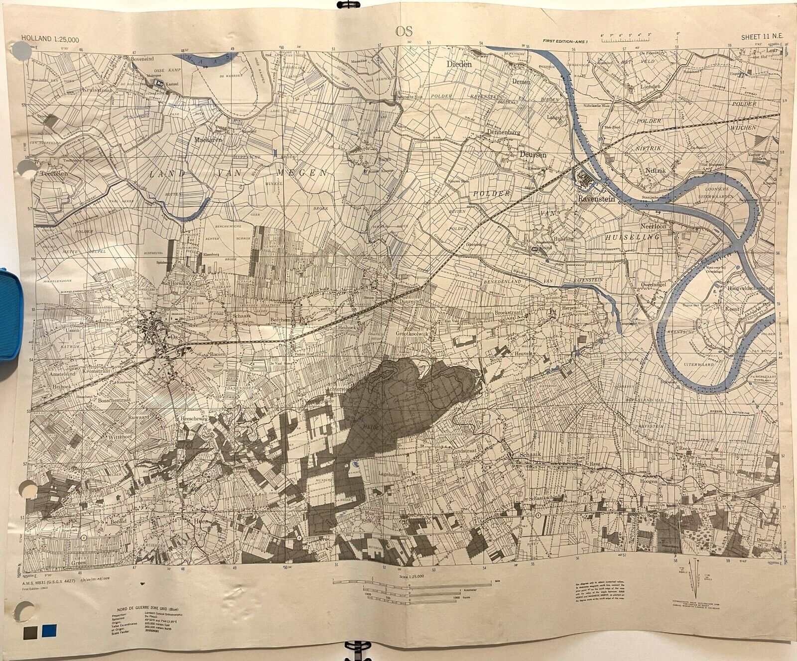 WW2 Vintage Map Os (Oss) Holland Sheet 11 NE 1st Edition September 1944 (A1)
