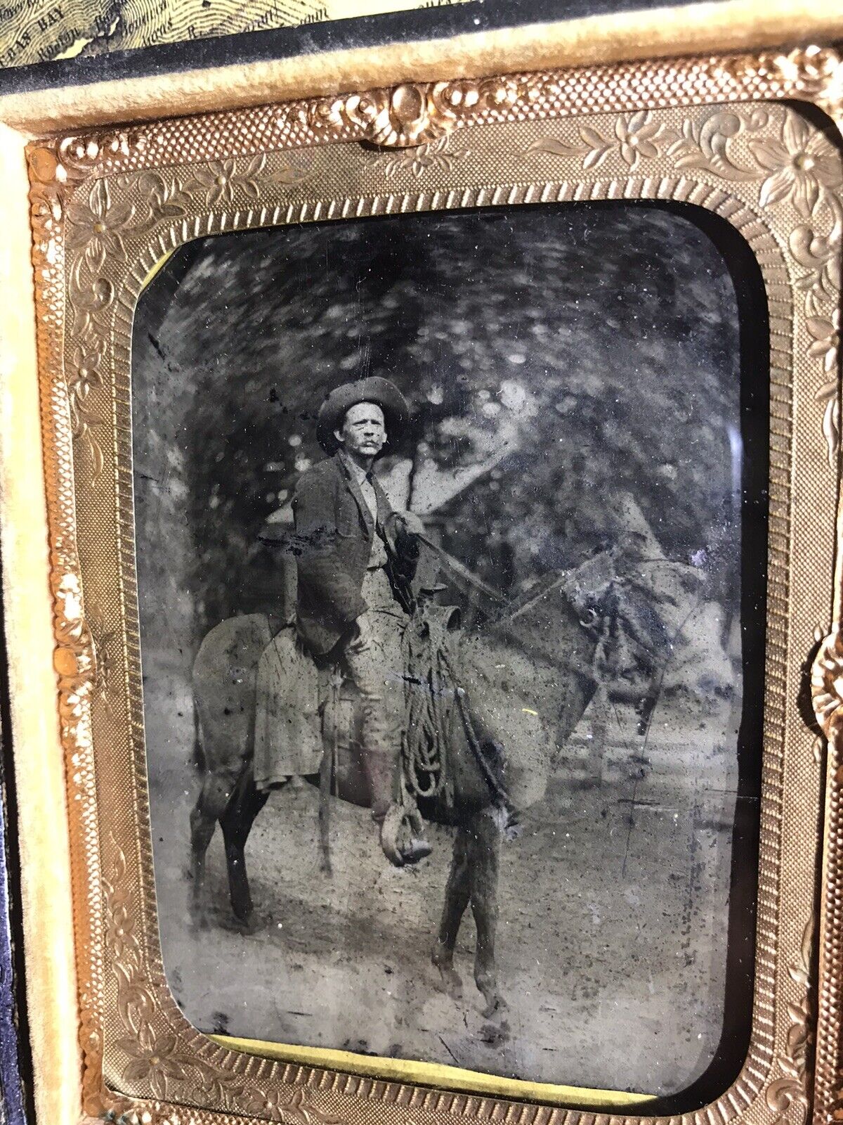 civil war era, 1/4 plate tintype, man on horse, prospector, gold rush