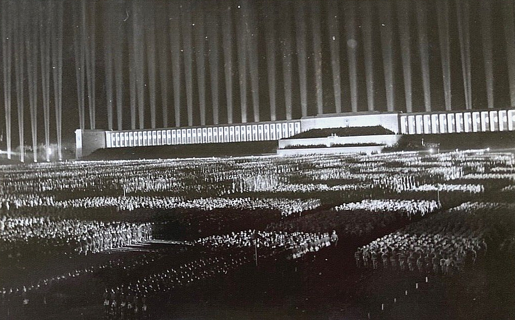 RARE PRE-WW2 GERMAN NUREMBERG 1936 RALLY CATHEDRAL OF LIGHT PHOTO POSTCARD RPPC