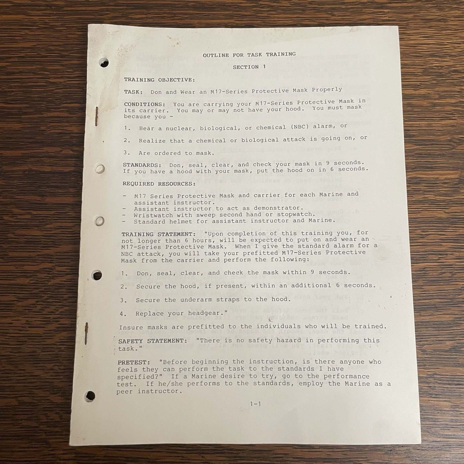 Vintage USMC Task Training Outline Manual Protective Equipment Safety Guide