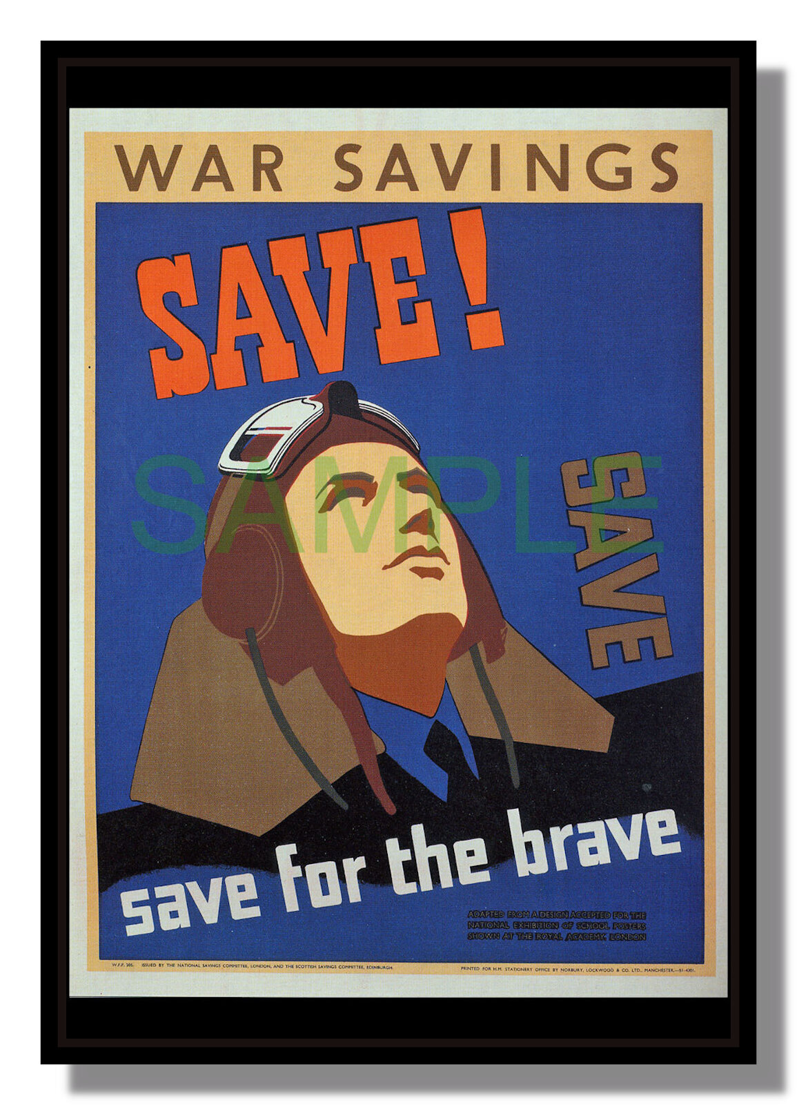 Save for the Brave WW2 poster framed repro War Savings fighter pilot free p&p UK