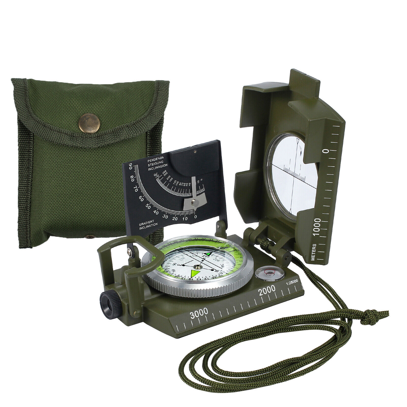 Military Lensatic Sighting Compass Clinometer Outdoor Camping Hiking Survival