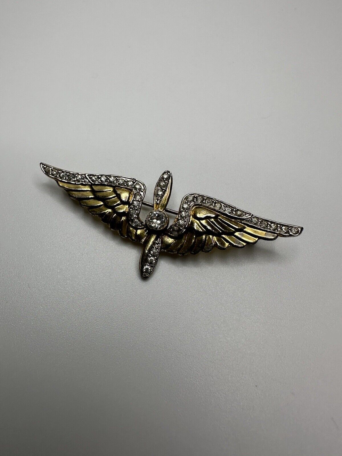 Vintage WWII Sweetheart Pilot Wings Gold Rhinestone 6.3cm