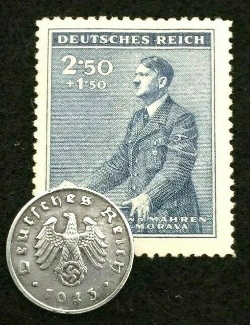 Rare Old WWII German War Coin One Reichspfennig & Stamp World War 2 Artifact