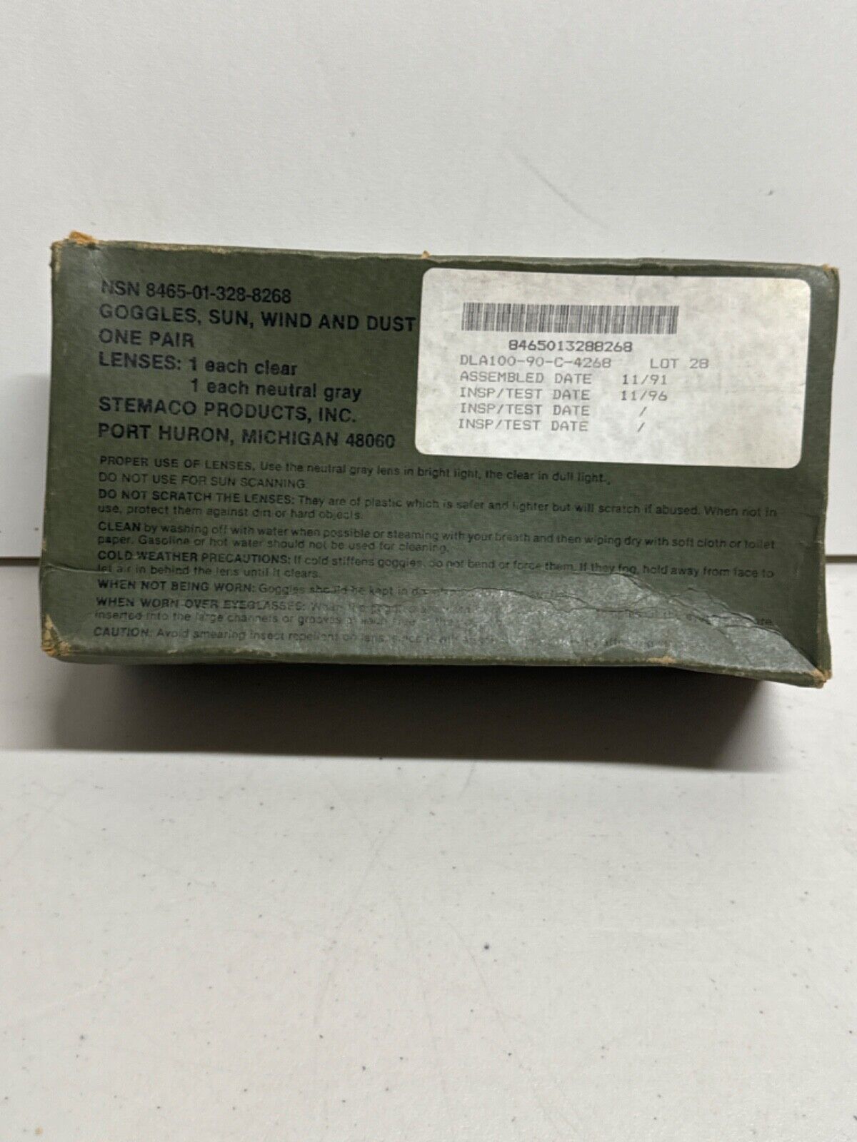 US Military Goggles 8465013288268 in box with ballistic Lenses