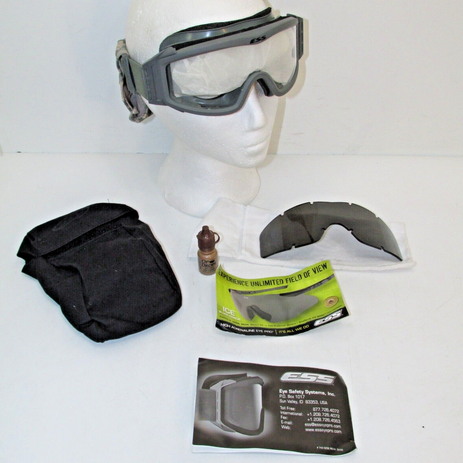 ESS ARMY Goggles Profile ACU Digital Sleeve Clear & Sun Lens Carry Case US Army